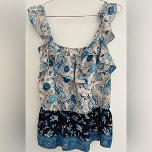 Stitch‎ Fix Nine Britton Women’s Blue Floral Faux Wrap Ruffle Tank Top Size L